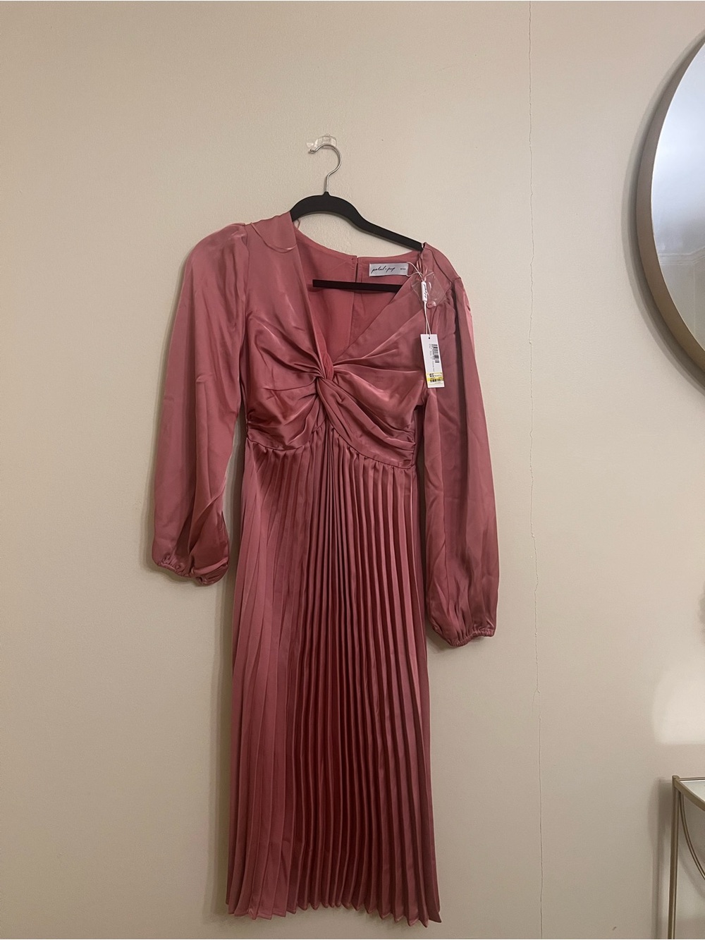 Petal & Pup Rose Pink Pleated Midi Dress with Twist Front